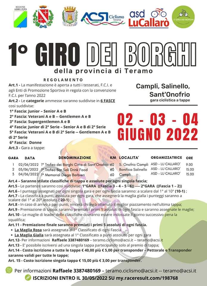 Il territorio valorizzato dallo sport: “1° Giro dei Borghi della provincia di Teramo” gara ciclistica a tappe